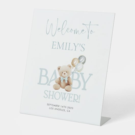 Signe De Table Accueil Baby shower Ours Teddy (Recto)