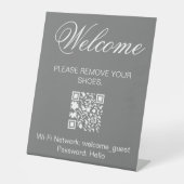Signe De Table Accueil blanc gris Retirer Chaussures QR Wi-Fi (Recto)