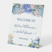 Signe De Table Accueil du thé de douche de mariage Hydrangea Bleu (Recto)