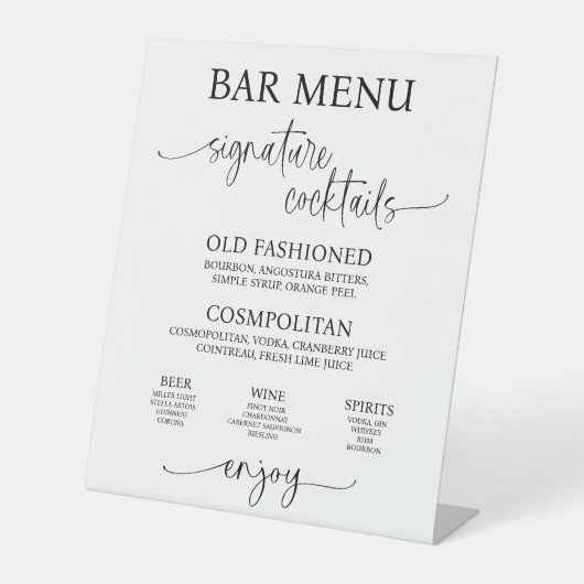 Signe De Table Acrylic Wedding Bar Menu Sign (Recto)