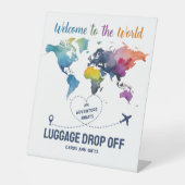 Signe De Table Adventure Await World Map Baby shower de voyage (Recto)