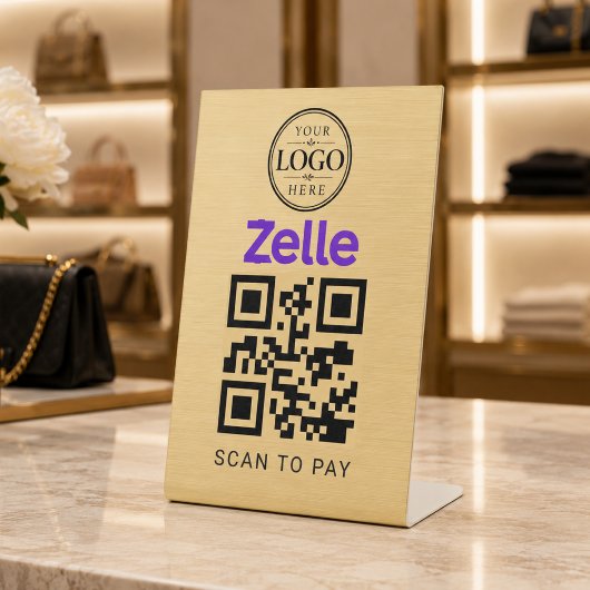 Signe De Table Affichage de bureau Scan to Pay Zelle Or