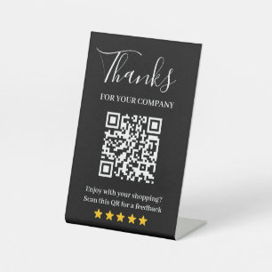 Signe De Table Affichage QR de révision 5 étoiles noir pour entre