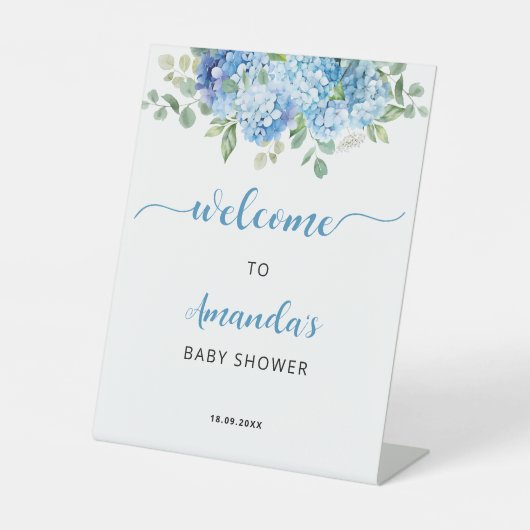 Signe De Table Affiche de bienvenue Baby shower Blue Hydrangea (Recto)