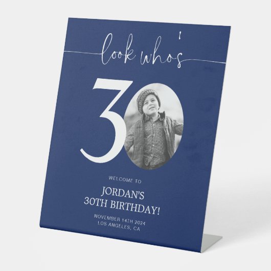 Signe De Table Affiche de bienvenue Blue 30th Birthday | Regardez (Recto)