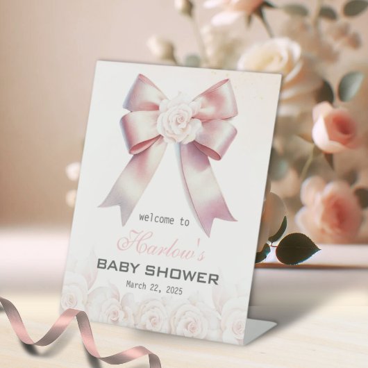 Signe De Table Affiche de bienvenue de Baby shower de Bow rose