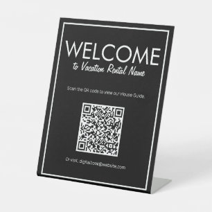 Signe De Table Affiche de bienvenue de code QR numérique noir mod