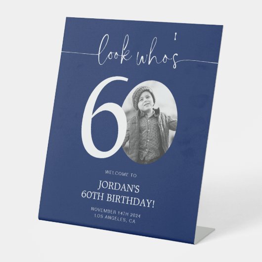 Signe De Table Affiche de bienvenue du 60e anniversaire bleu | Re (Recto)