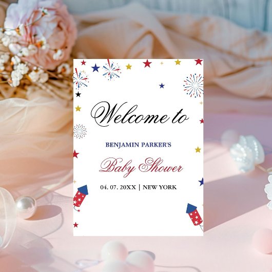 Signe De Table Affiche de bienvenue du Baby shower d'indépendance