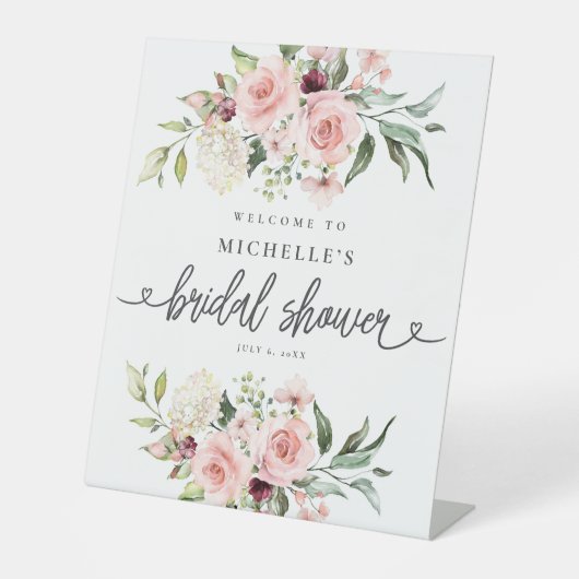 Signe De Table Affiche de bienvenue Fête des mariées rose Roses (Recto)