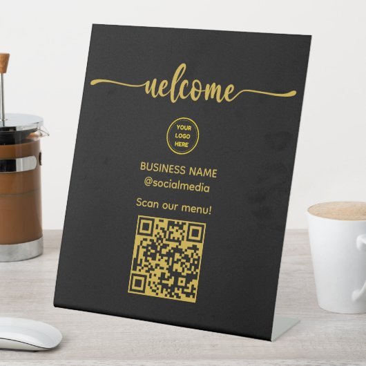 Signe De Table Affiche de bienvenue Gold avec code QR pour pannea (In SItu)