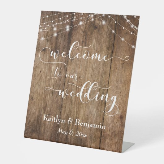 Signe De Table Affiche de bienvenue Mariage Rustique Brown Wood & (Recto)