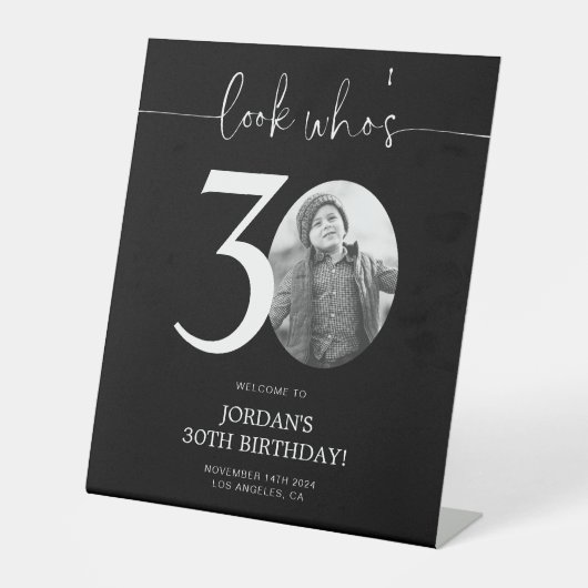 Signe De Table Affiche de bienvenue noire du 30e anniversaire | R (Recto)