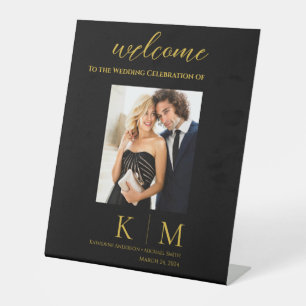 Signe De Table Affiche de bienvenue photo Mariage noir et or -