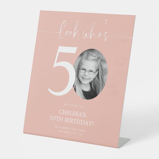 Signe De Table Affiche de bienvenue rose 50e anniversaire | Regar (Recto)