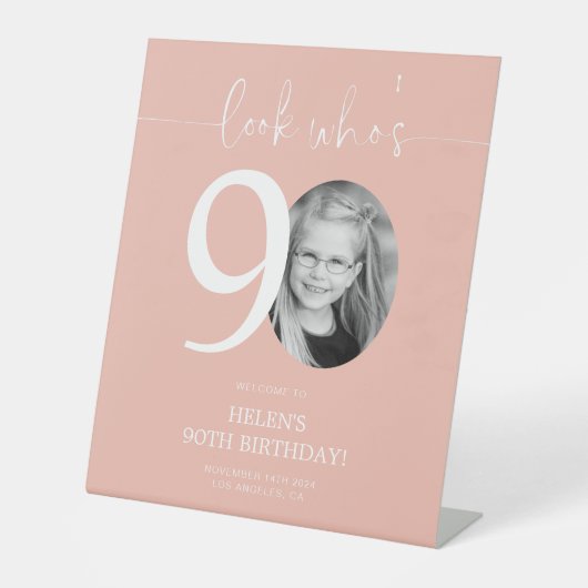 Signe De Table Affiche de bienvenue rose 90e anniversaire | Regar (Recto)