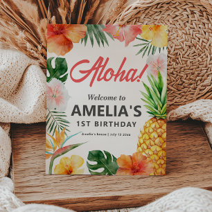 Signe De Table Affiche de bienvenue Tropical Hawaiian Birthday Pa
