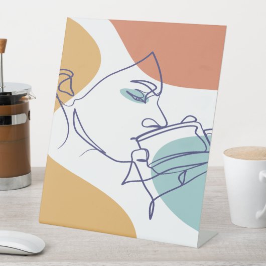Signe De Table affiche de dessin au trait d'une femme buvant du c (In SItu)