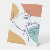 Signe De Table affiche de dessin au trait d'une femme buvant du c (Recto)