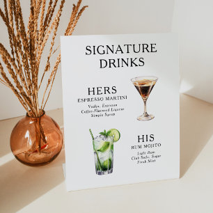 Signe De Table Affiche de menu de cocktail de mariage Boissons Si