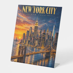 Signe De Table Affiche de voyage du ciel doré de New York au couc