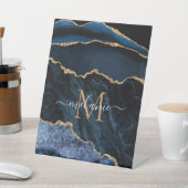 Signe De Table Agate Marine Blue Gold Gemstone Marble Nom du mono (In SItu)
