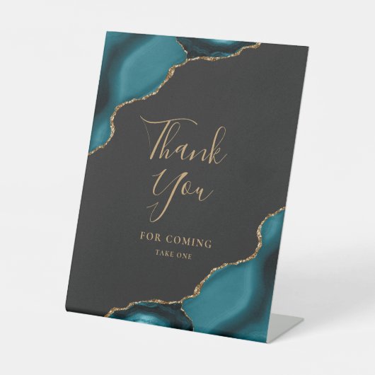 Signe De Table Agate Turquoise Bleu foncé Merci Mariage (Recto)