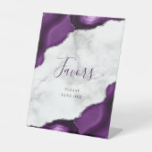 Signe De Table Agate Violet Argent Marbre Mariage Faveurs (Recto)