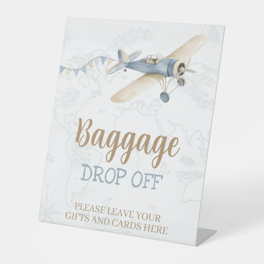 Signe De Table Airplane Aviator Pilot 1st Birthday Baggage Drop (Recto)