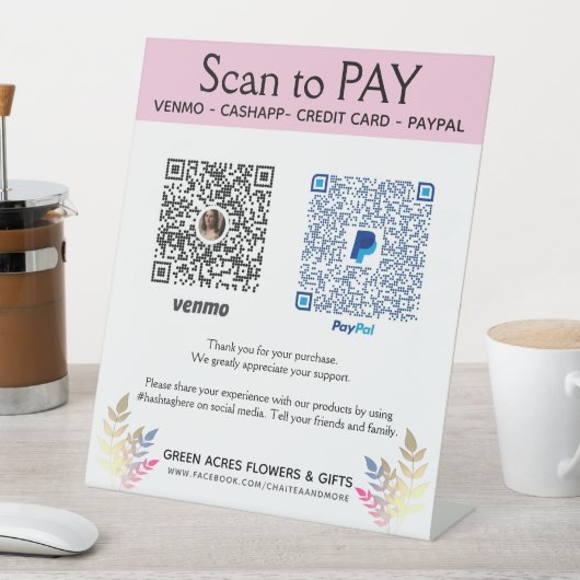 Signe De Table Ajouter deux codes QR Venmo Payez ici Signal Pedes (In SItu)