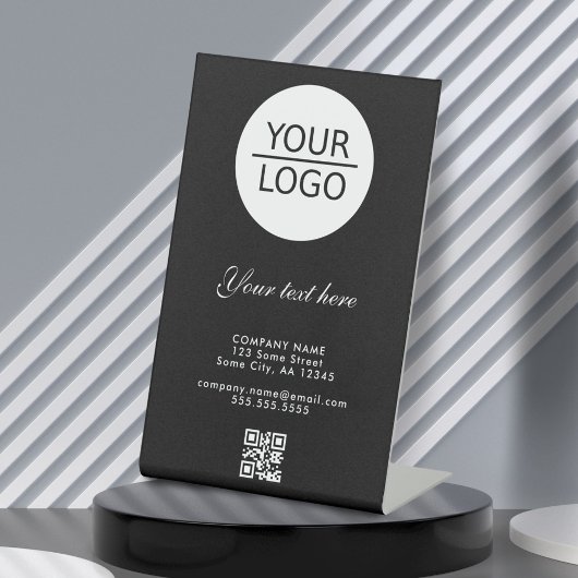 Signe De Table Ajouter Logo QR Code Custom Text Company Black