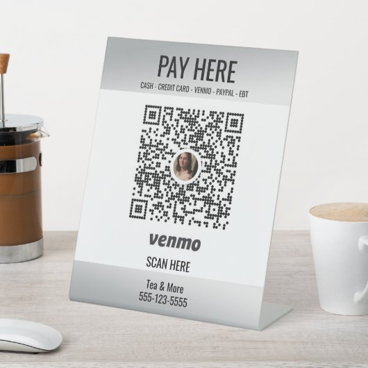 Signe De Table Ajouter QR Code Venmo Small Business Silver (In SItu)