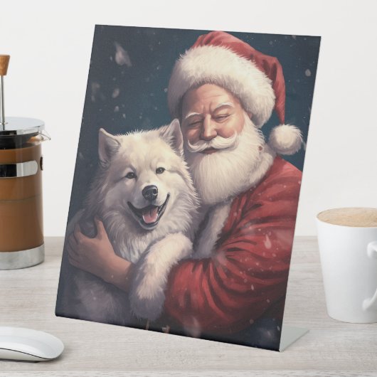 Signe De Table Akita avec Noël du Père Noël (In SItu)