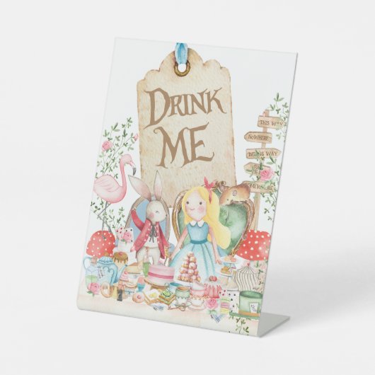 Signe De Table Alice Adventures Woderland Anniversaire Boire moi  (Recto)