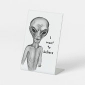 Signe De Table Alien gris, je veux croire (Recto)