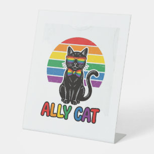 Signe De Table Ally Cat Rainbow Pride Vintage Chat T-Shirt Design