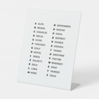Signe De Table Alphabet phonétique pour l'armée ALFA - ZULU