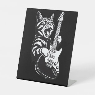 Signe De Table Amour de musique cool   Chat rock jouant de la gui