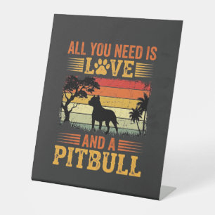 Signe De Table Amour de Pitbull Coucher de Soleil Rétro Chien