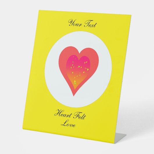 Signe De Table Amour Sincère Triple Forme de Cœur Jaune (Recto)