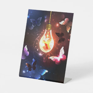 Signe De Table Ampoule lumineuse avec papillons nocturnes