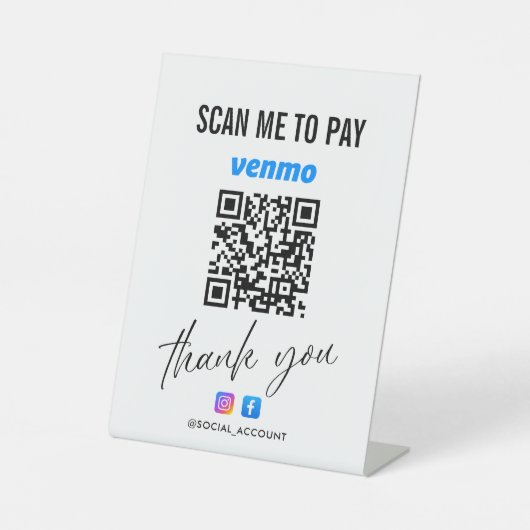 SIGNE DE TABLE ANALYSE DU CODE QR VENMO POUR PAYER DU MERCI (Recto)