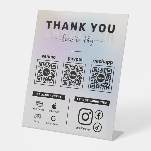 Signe De Table Analyse holographique en argent pour payer 3 QR Co (Recto)