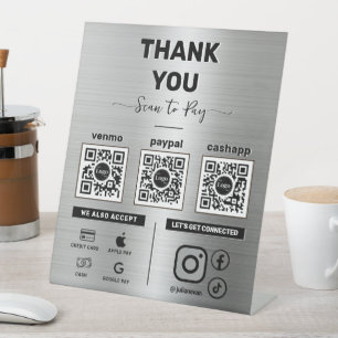Signe De Table Analyser en métal brillant moderne pour payer 3 QR