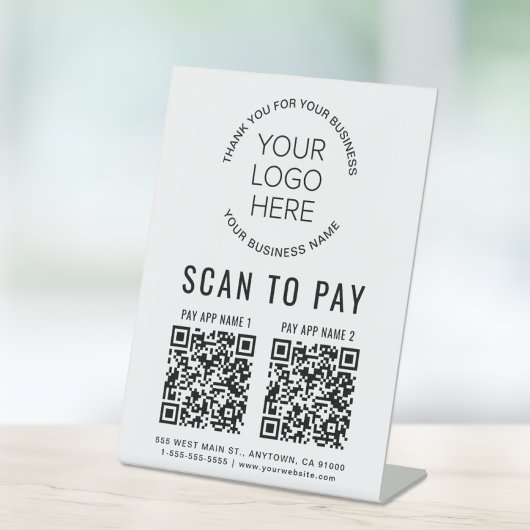 Signe De Table Analyser pour payer 2 codes QR Logo d'entreprise