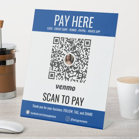 Signe De Table Analyser pour payer Ajouter Business QR Code Venmo (In SItu)