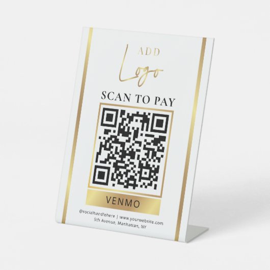 Signe De Table Analyser pour payer Gold Business Logo Code QR san (Recto)