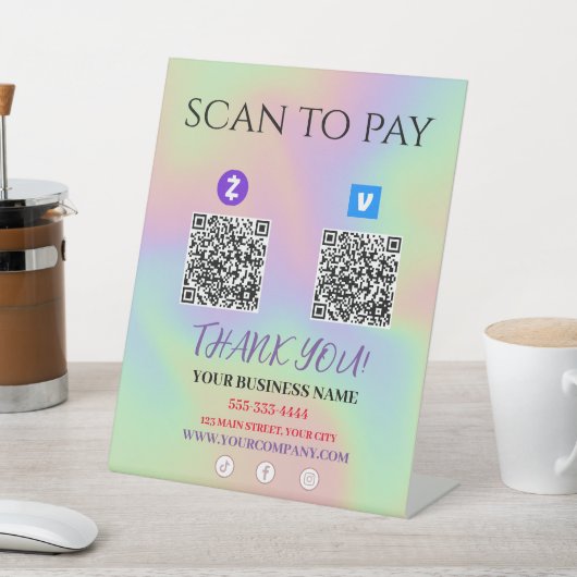 Signe De Table Analyser pour payer le code QR de Zelle Venmo (In SItu)