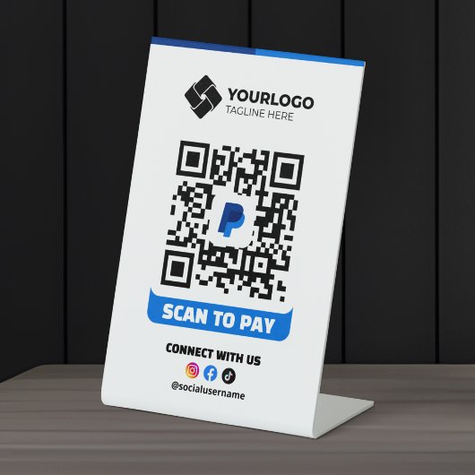 Signe De Table Analyser pour payer le code QR Paiement Logo Paypa