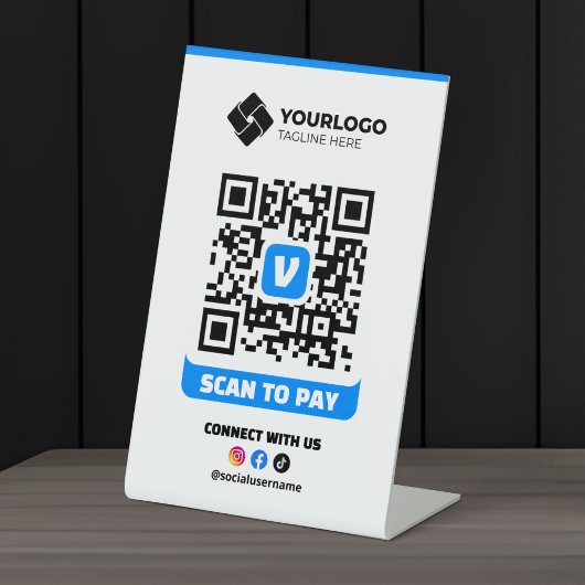 Signe De Table Analyser pour payer le code QR Paiement Logo Venmo